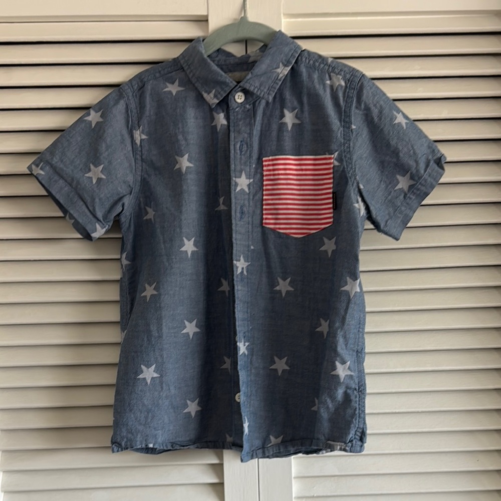 Quiksilver Blue Star Print Shirt with Red Pocket